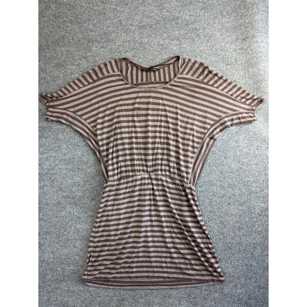 Nau Short‎ Sleeve Dress Women's M Brown Gray Stripe Knit Mini Stretch Tunic
